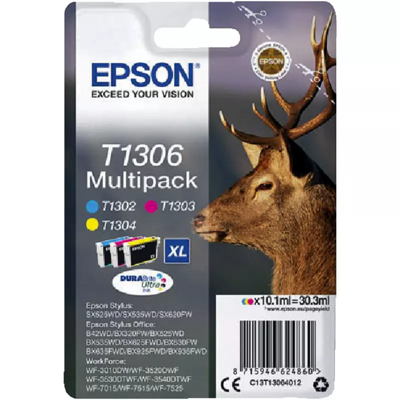 EPSON Tintenpatrone C13T13064012, T1306, cyan, magenta, gelb