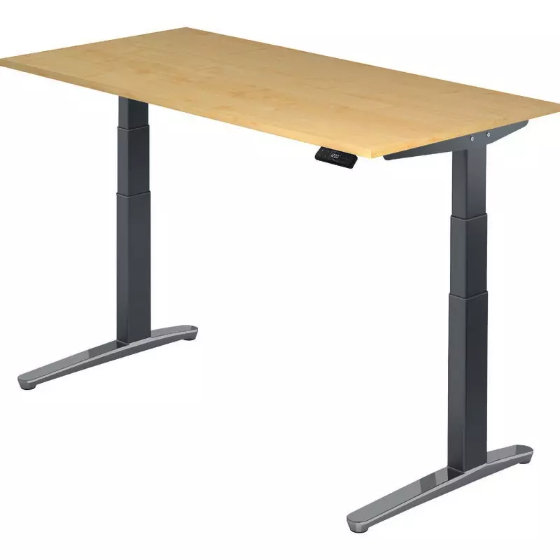 SoldanOffice Schreibtisch, höhenverstellbar,  Ergonomic Aktiv (C) XBHM 1600x800 mm Graphit/Alu poliert - TP