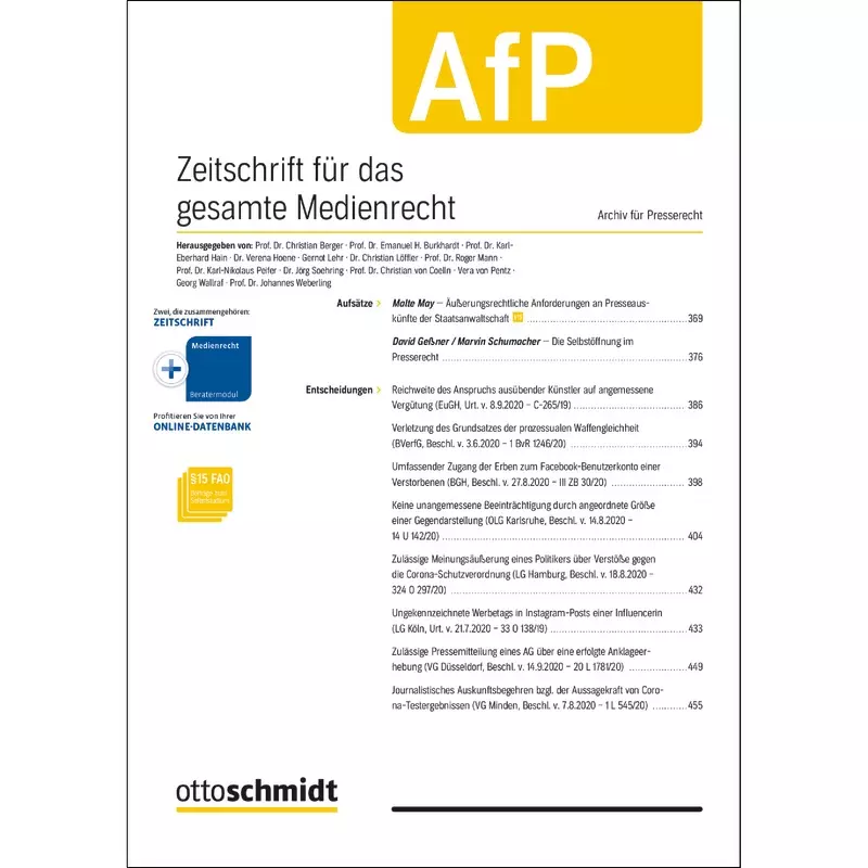 AfP - Zeitschrift für das gesamte Medienrecht - Abonnement