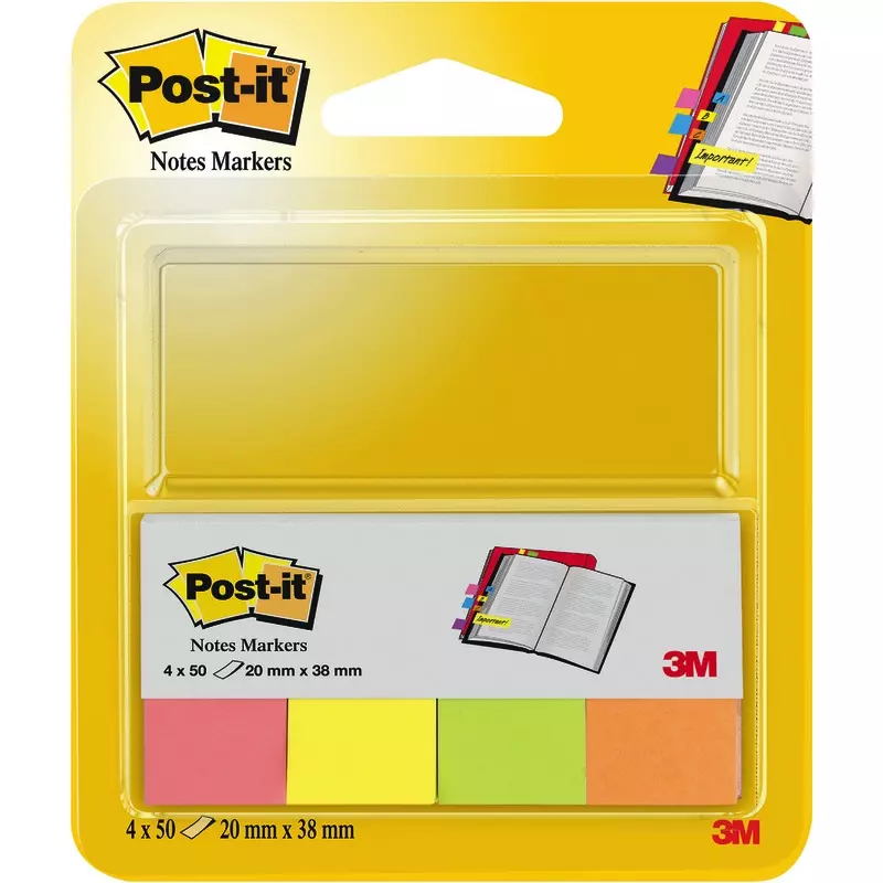 Post-it® Page Marker 670-4, 4 x 50 Blatt, mohnrot, zitronengelb, neongrün, -orange