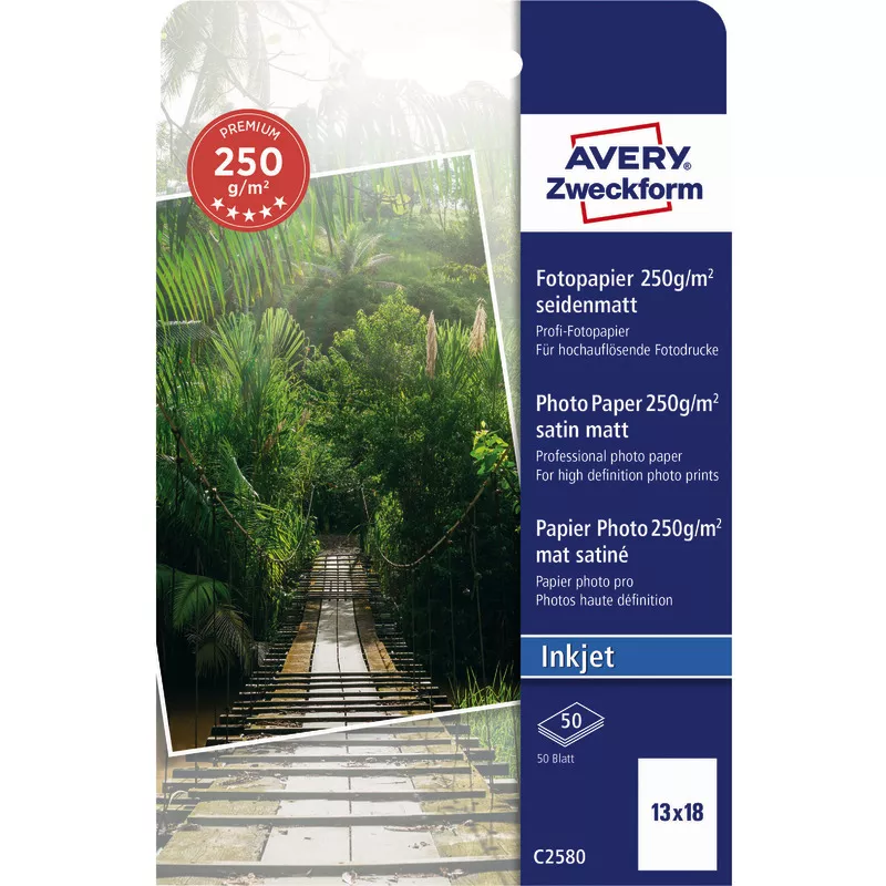 AVERY Zweckform Premium Inkjet Fotopapier, seidenmatt, 13 x18, 250 g/m², Packung: 50 Blatt