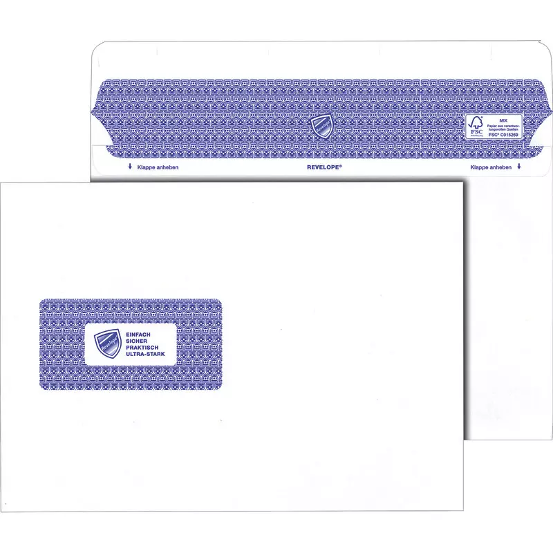 Revelope PROFESSIONAL, Briefumschlag DIN C5, Revelope-Haftverschluss, Packung 100 Stück, mit Fenster