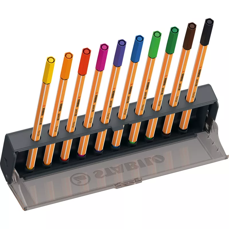 STABILO® Fineliner point 88, Click Set mit 10 farbsortierten Stiften