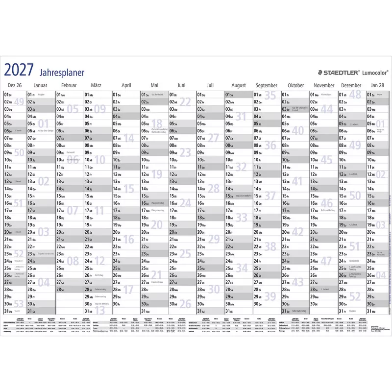 STAEDTLER Jahresplaner/ Plakatkalender 641 Lumocolor® 2027, 14 Monate, abwischbar, 84 x 60cm, ca. DIN A1