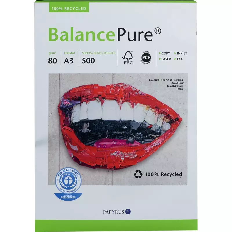 Recyclingpapier Balance Pure 80 g/m², DIN A3, weiß, Pack. 500 Blatt
