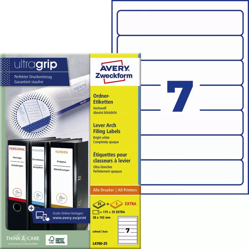 AVERY® Zweckform Ordner-Etiketten, schmal, kurz, B x H: 38 x 192 mm