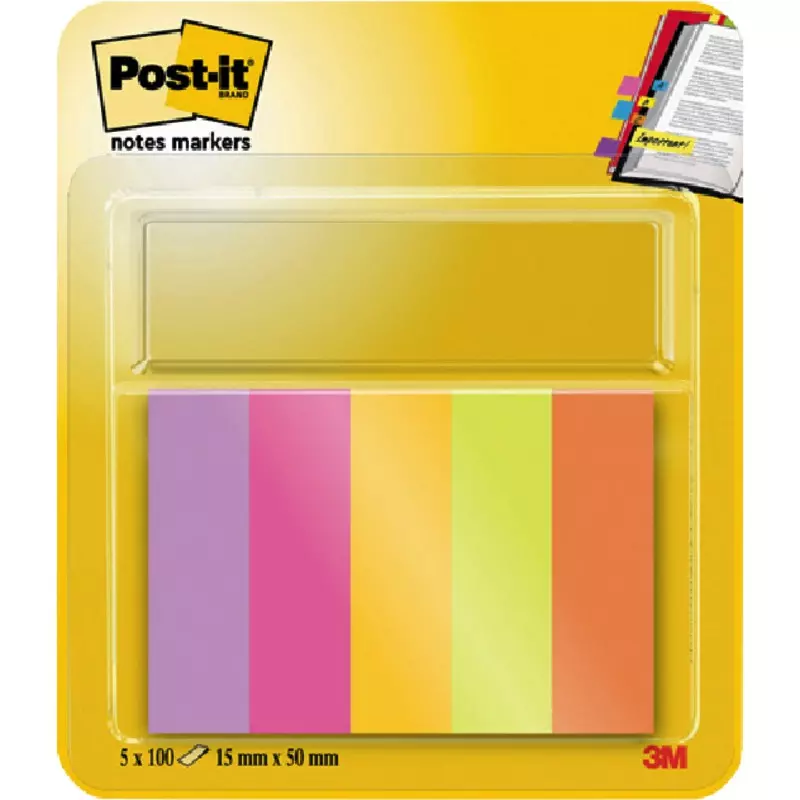 Post-it® Page Marker, Energetic Collection, 15 mm x 50 mm, 50 Blatt/Block, 5 Blöcke/Packung