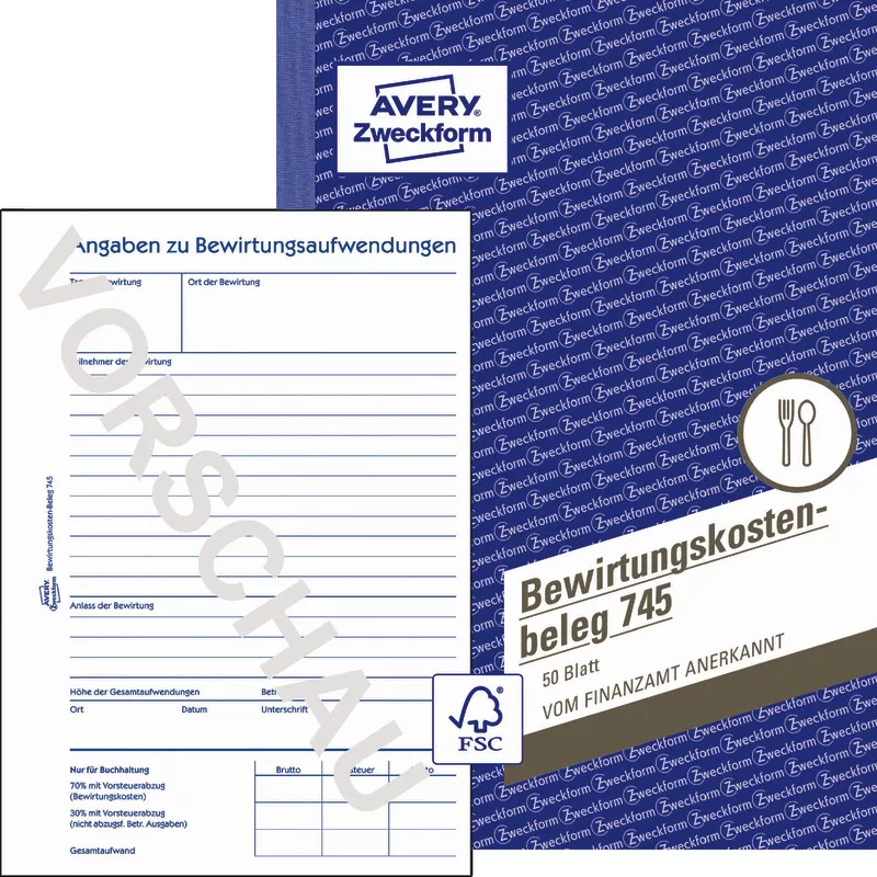 AVERY® Zweckform Bewirtungskostenbeleg 745, A5, 50 Blatt
