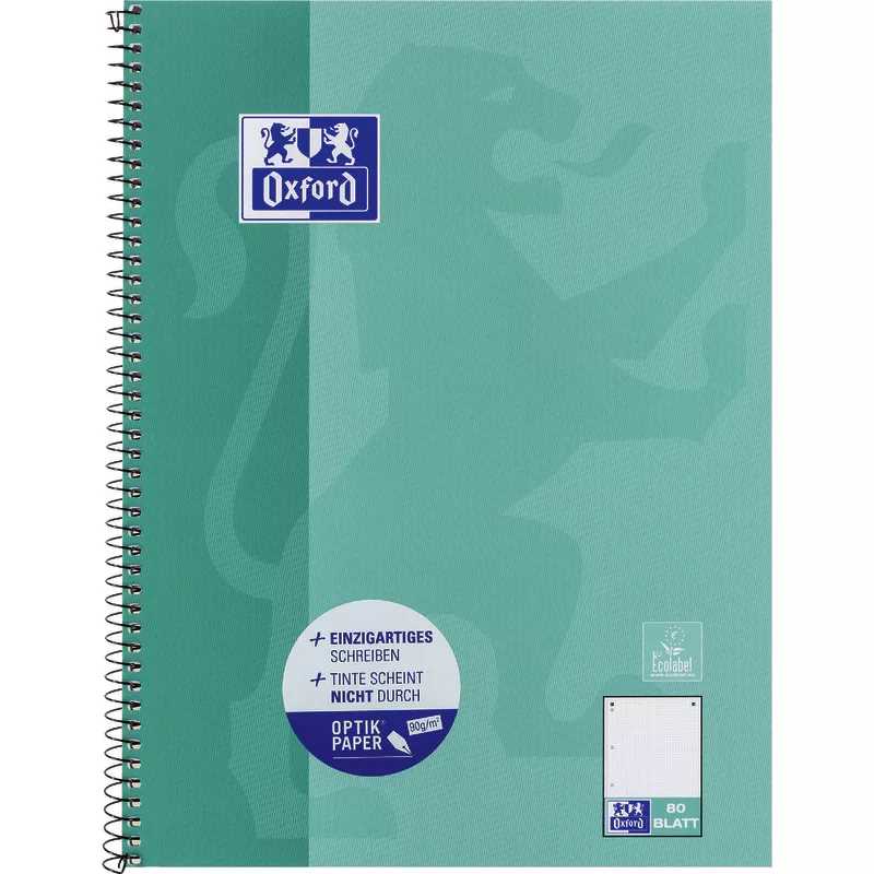 Oxford A4+ Collegeblock, dotted/ Punkteraster mit Rand links, 80 Blatt, Optik Paper®, Spiralbindung, 4-fach gelocht