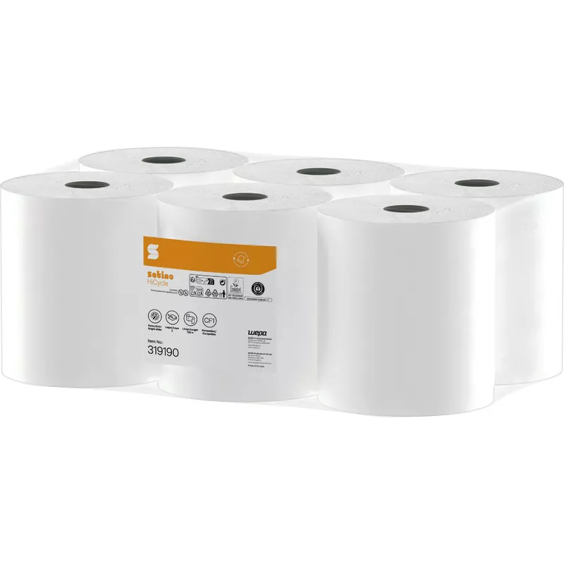 Satino Handtuchrolle HiCycle CF, 20 x 35 cm, 138m hochweiß 6 Rl./Pack.