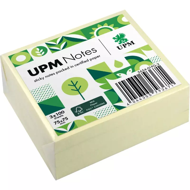 UPM NOTES Haftnotizen 75 x 75 mm gelb, 3 x 100 Blatt