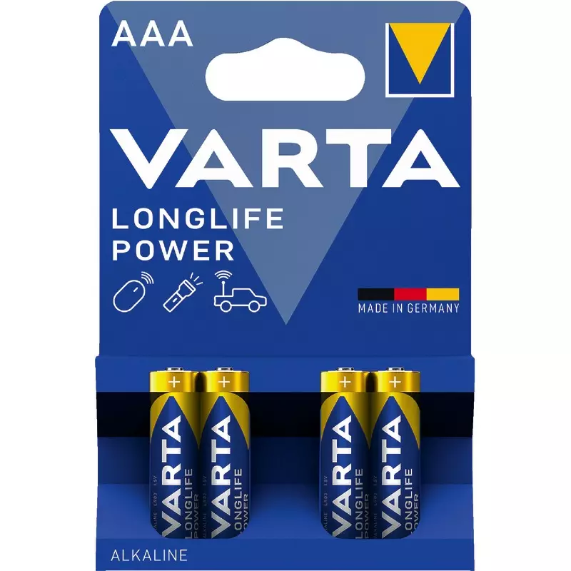 VARTA Batterien Alkaline LONGLIFE Power, AAA Micro LR03, 1,5 V, Packung: 4 Stück