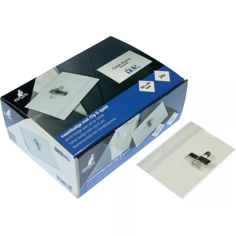 Kangaro® Namensschild mit Clip, 60x90 mm, Box 24 Stück
