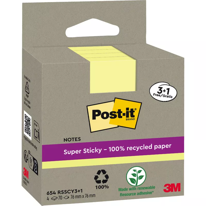 3+1 GRATIS! 4 Packungen Post-it® Super Sticky Recycling Notes
