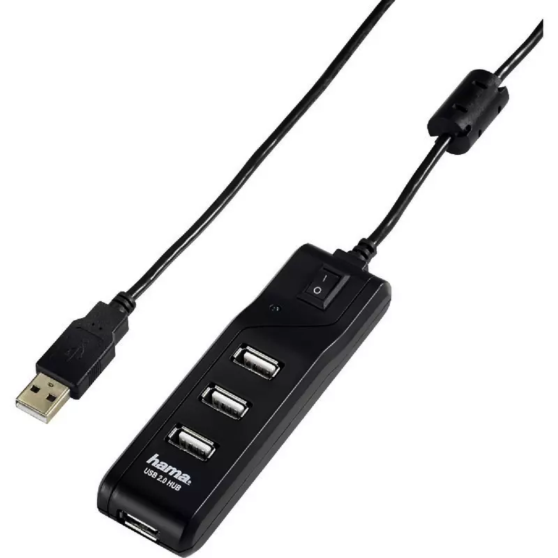 hama USB-Hub, 4 Ports, USB 2.0, 480 Mbit / s, Ein- / Ausschalter