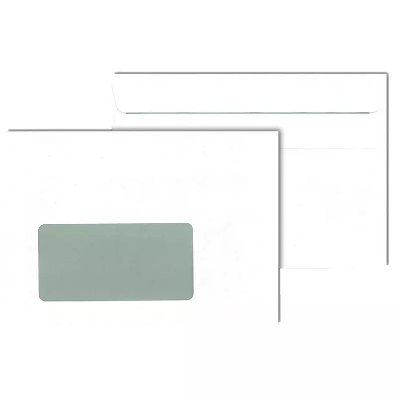 Briefumschlag DIN C6, 114 x 162 mm, selbstklebend, weiß, mit Fenster 45 x 90 mm, 75 g/m², grauer Innendruck, Pack: 1.000 Stück