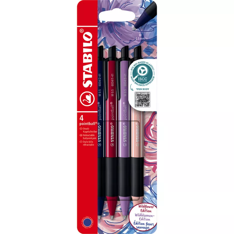 STABILO Druckkugelschreiber pointball 6034/4 NatureCOLORS Wildflower, Packung: 4 Stück farbsortiert