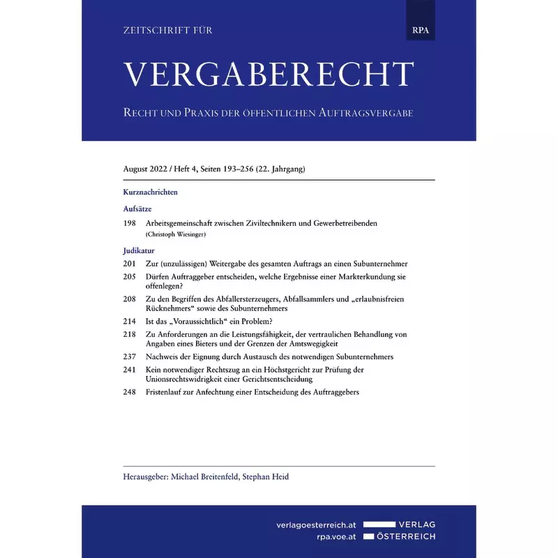 RPA - Zeitschrift für Vergaberecht (Österreich) - Abonnement