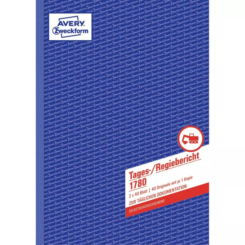 AVERY® Zweckform Tages-/Regiebericht 1780, A4, selbstdurchschreibend, 2x40 Blatt
