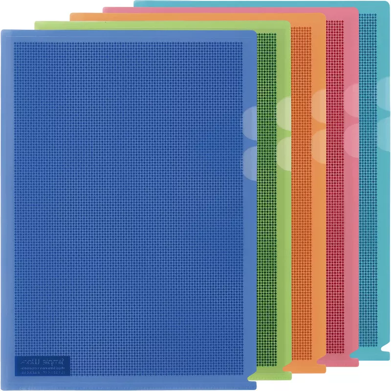 PLUS Dokumentenmappe, Sichthülle Camouflage DIN A4, farbsortiert, Packung: 5 Stück
