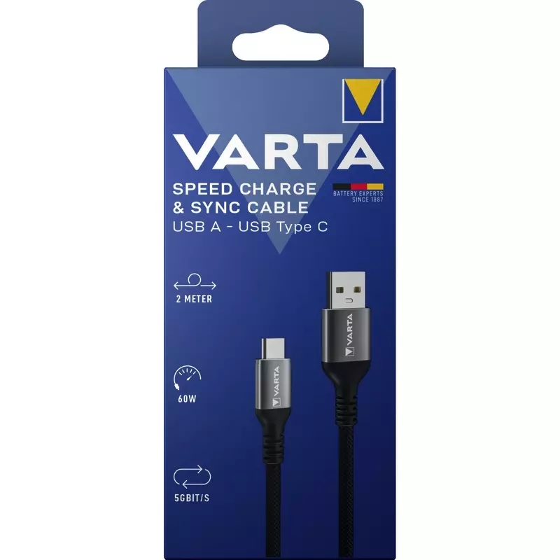 VARTA Speed Charge & Sync Kabel, USB-A/USB-C