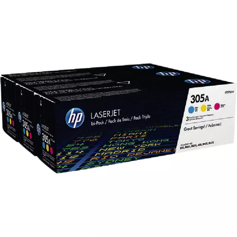 Dreierpack hp Toner 305A, je 1 x cyan, magenta, gelb