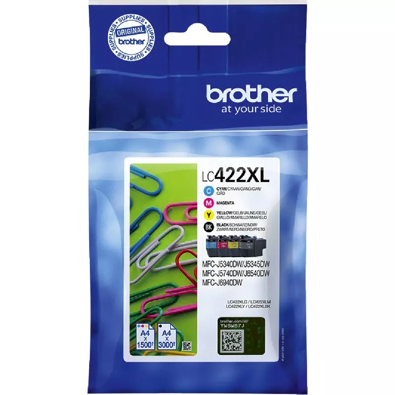 Brother Tintenpatrone LC422XLVAL, Multipack schwarz/cyan/magenta/gelb, für ca. 3.000/1.500 Seiten