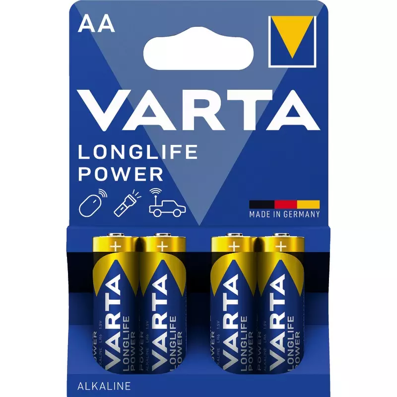 VARTA Batterien Alkaline LONGLIFE Power, AA Mignon LR06, 1,5 V, Packung: 4 Stück