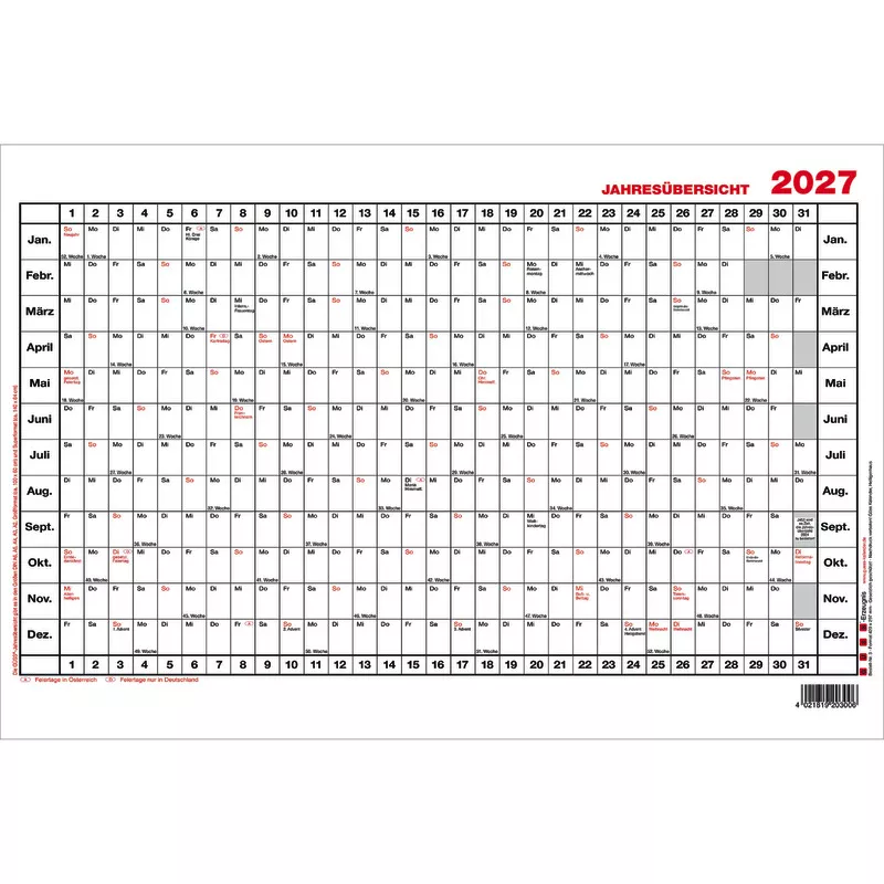GÜSS Jahresübersicht 2027 DIN A3