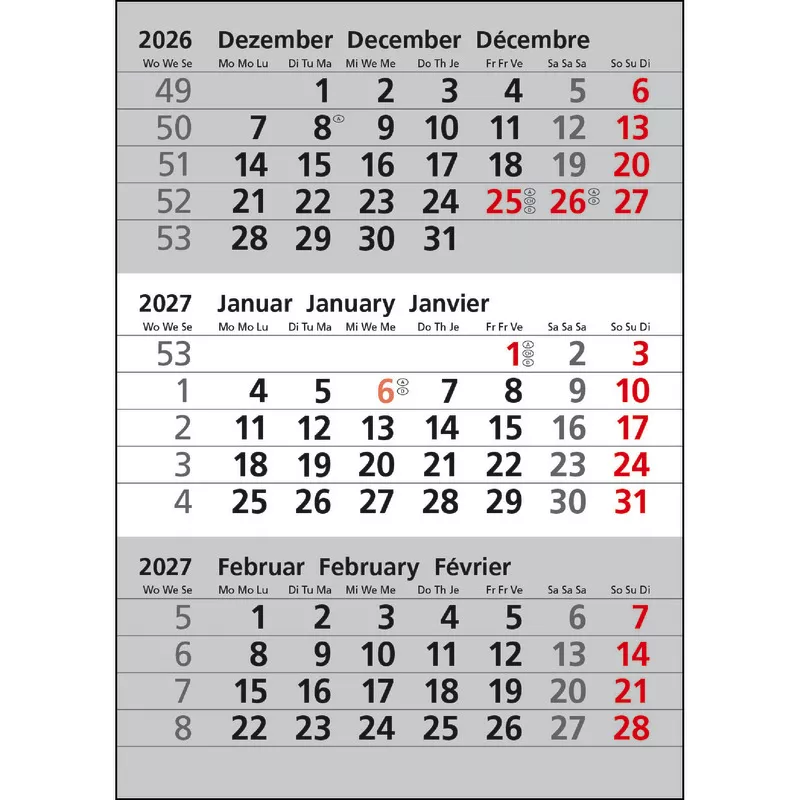 SoldanPlus Ersatzkalendarium 2027 für Drei-Monats-Tischkalender Edelstahl