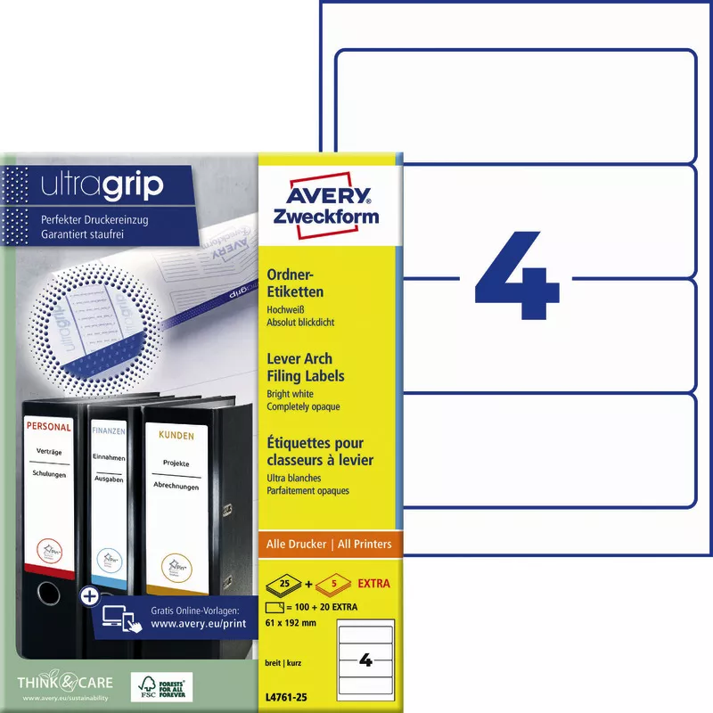 AVERY® Zweckform Ordner-Etiketten, breit, kurz, B x H: 61 x 192 mm