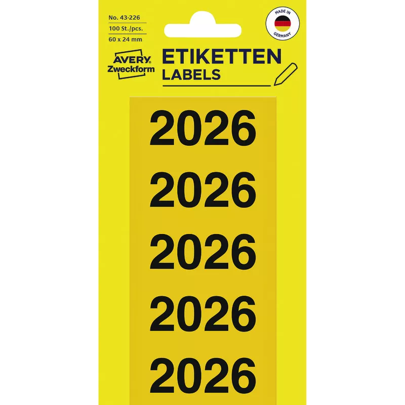 Zweckform Jahreszahlen 43-226, 2026, Aufkleber, 60 x 24mm, selbstklebend, 100 Etiketten