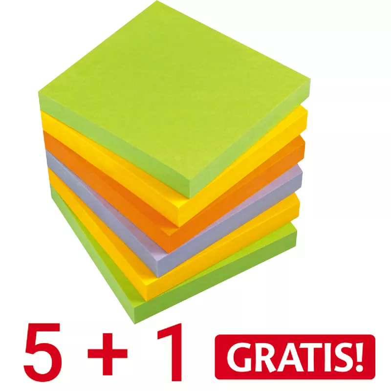 5 + 1 GRATIS! 6 Blöcke INFO NOTES Haftnotizen SPRING-MIX, 75 x 75 mm, farbig sortiert