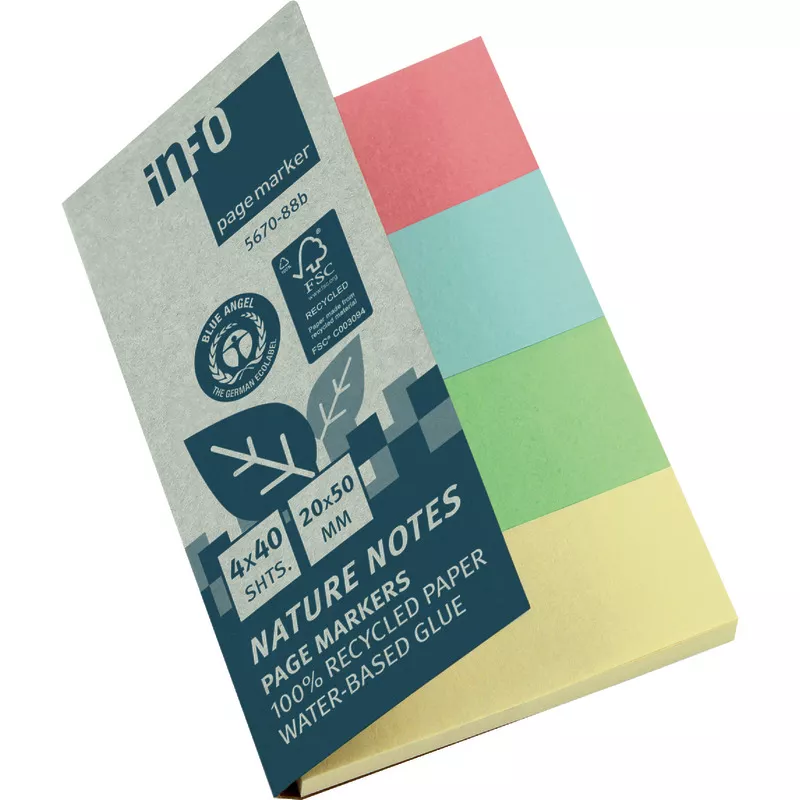 INFO NOTES Recycling Nature Notes Page Marker, 20 x 50 mm, 4 x 40 Blatt