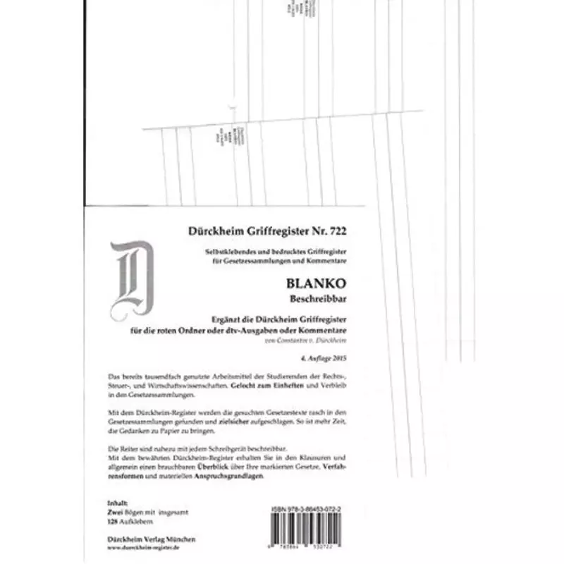 DürckheimRegister® BLANKO-WEISS beschreibbar für Gesetzessammlungen Nr. 722