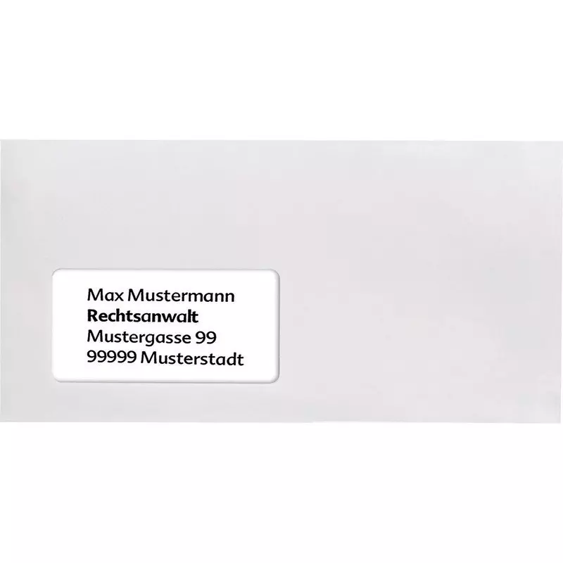 Briefumschlag DIN lang, 110 x 220 mm, haftklebend, weiß, 100 g/m², mit Fenster 45 x 90 mm, FSC-zertifiziert, Pack: 100 Stück