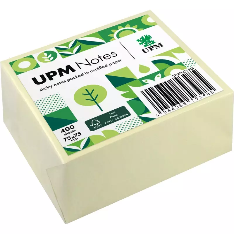 UPM NOTES Haftnotizwürfel 75 x 75 mm, 400 Blatt, gelb