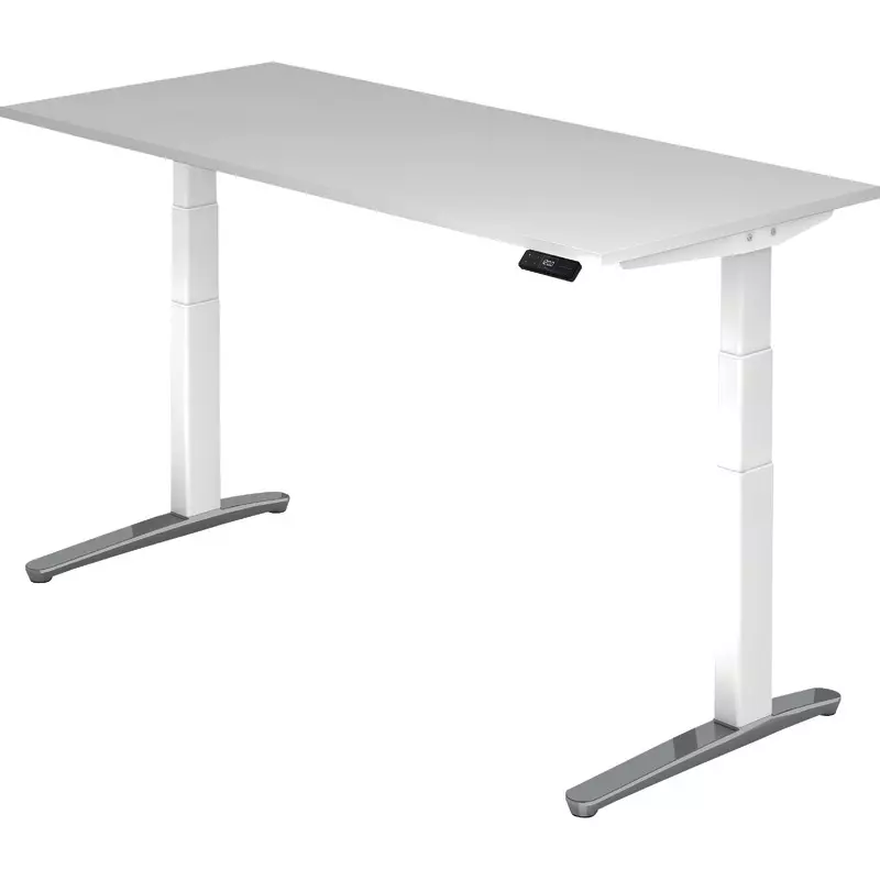 SoldanOffice Schreibtisch, höhenverstellbar,  Ergonomic Aktiv (C) XBHM 1800x800 mm Weiß/Alu poliert - TP