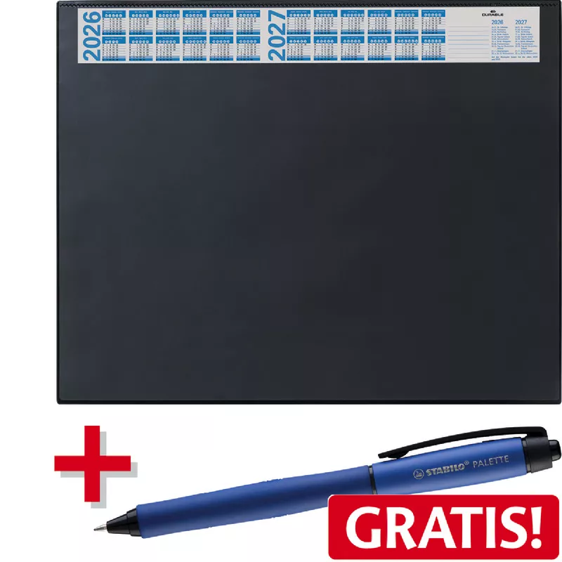 DURABLE Schreibunterlage mit 4-Jahreskalender + STABILO Gel-Tintenroller PALETTE GRATIS