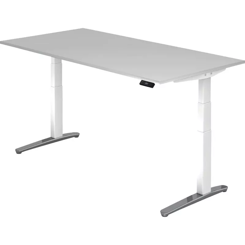 SoldanOffice Schreibtisch, höhenverstellbar,  Ergonomic Aktiv (C) XBHM 2000x1000 mm Weiß/Alu poliert - TP