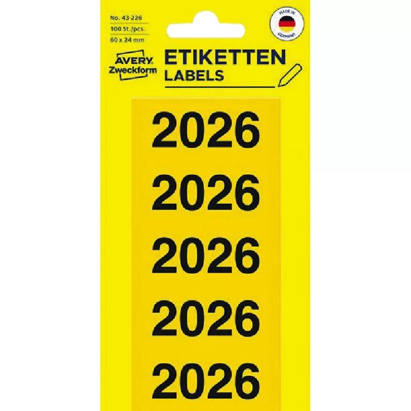 Zweckform Jahreszahlen 43-226, 2026, Aufkleber, 60 x 24mm, selbstklebend, 100 Etiketten