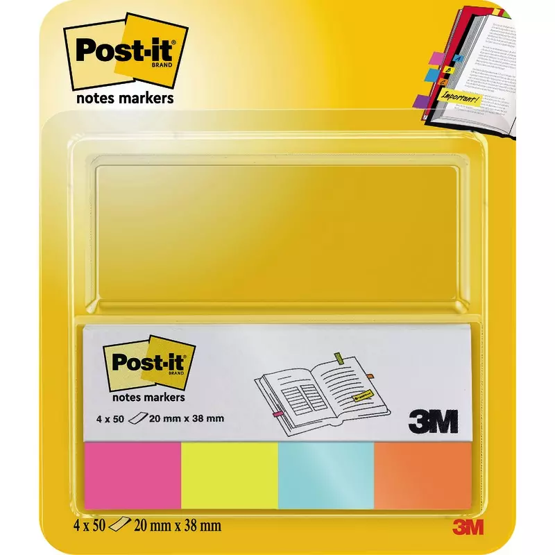 Post-it® Page Marker 670-4B , 4 x 50 Blatt, türkis, ultragelb, papayaorange, rosa