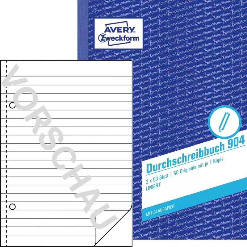 AVERY® Zweckform Durchschreibbuch 904, A5, liniert, mit Blaupapier, 2x50 Blatt