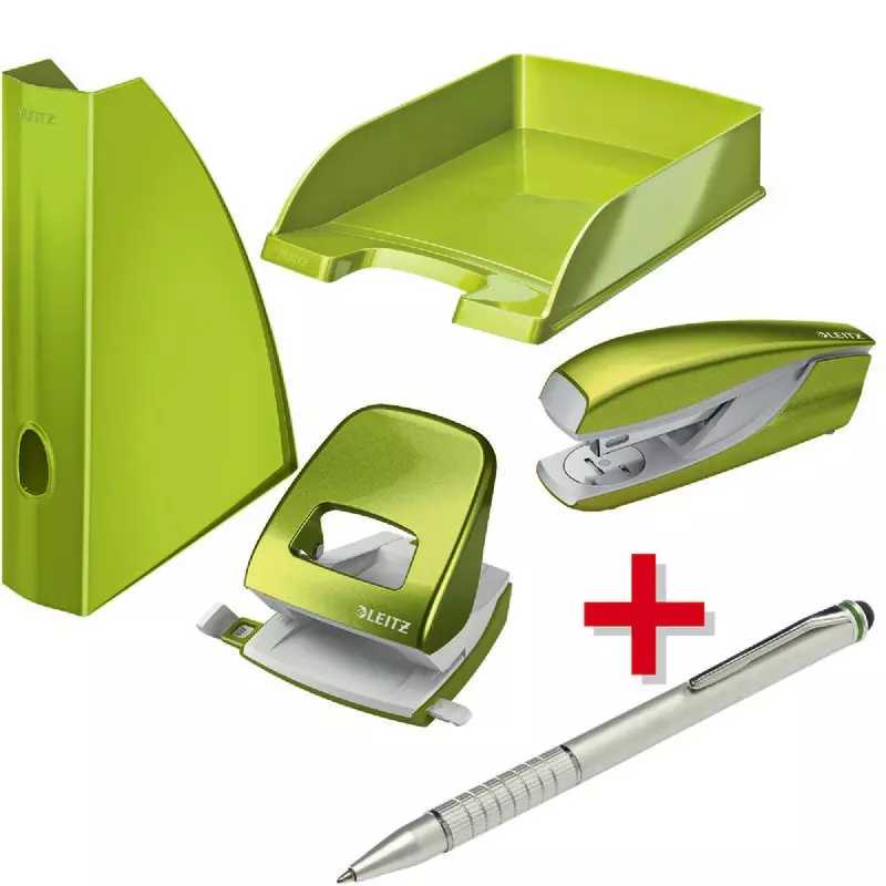 Spar-Set! LEITZ WOW Locher + Heftgerät + Briefkorb + Stehsammler