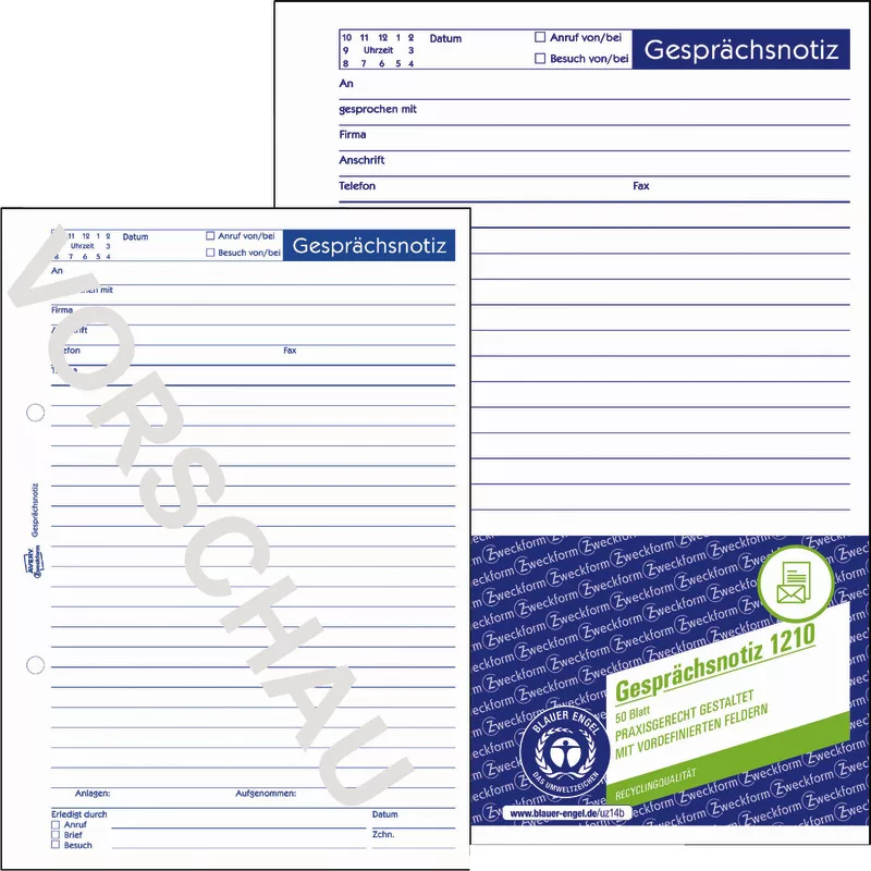AVERY® Zweckform Gesprächsnotiz 1210, A5, Recycling-Papier, 50 Blatt