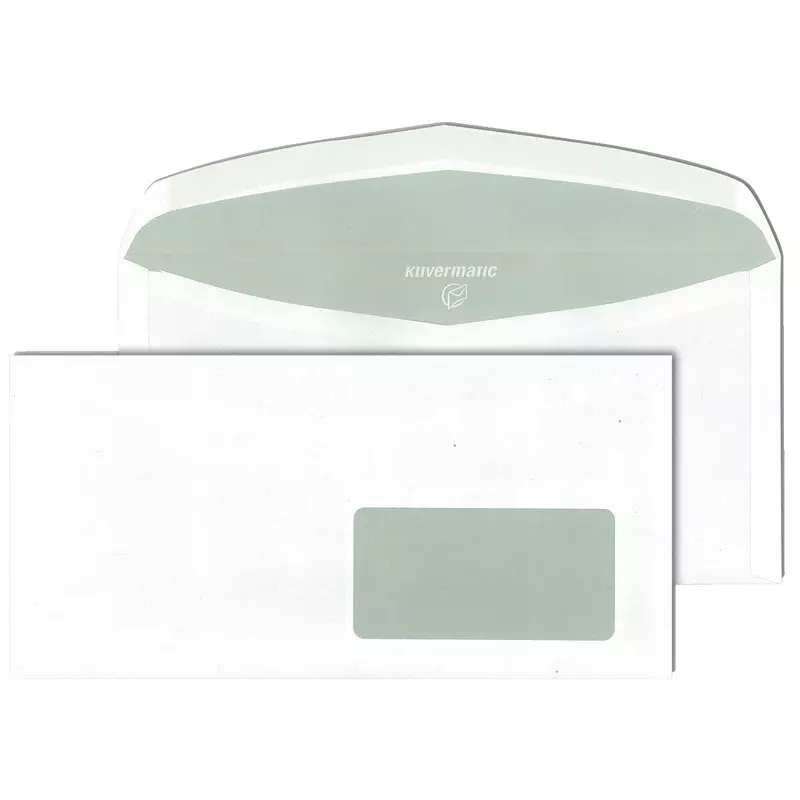 Briefumschlag Kuvermatic C6/5, 114 x 229 mm, nassklebend, weiß, mit Fenster 45 x 90 mm, 80 g/m², grauer Innendruck, Seitenklappen außen, Pack: 1.000 Stück