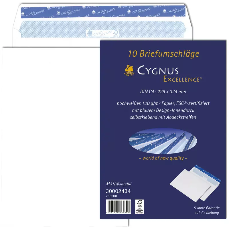 CYGNUS EXCELLENCE Briefumschlag DIN C4, 229 x 324, haftklebend, 120 g/m², Pack: 10 Stück