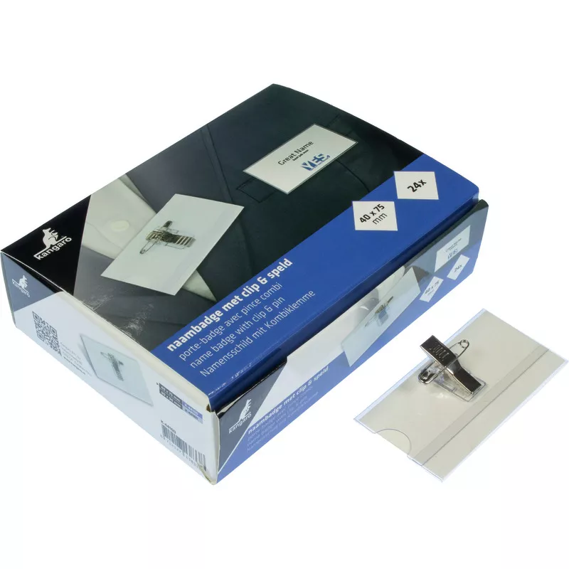 Kangaro® Namensschild mit Clip, 40x75 mm, Box 24 Stück