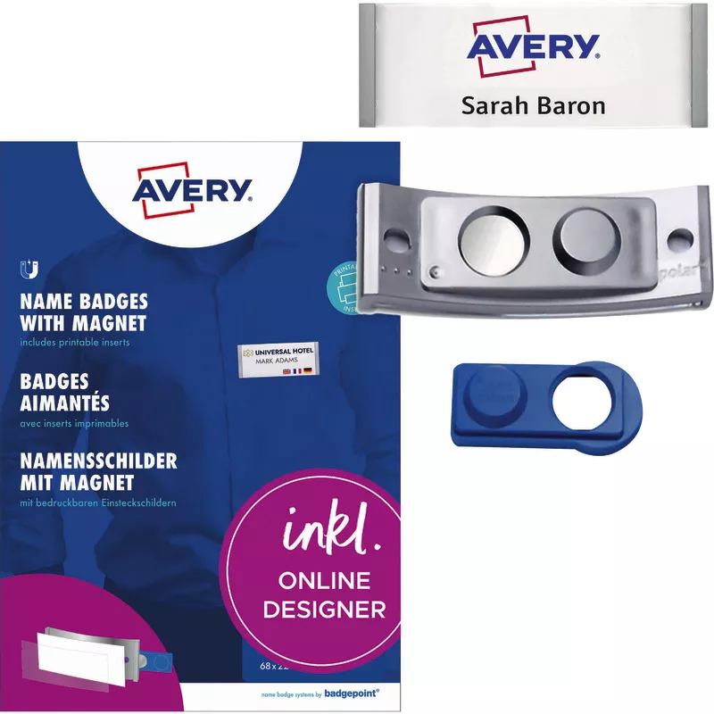 Avery Zweckform POL20MA66-20DR, Namensschilder, 68 x 22 mm, 20 Schilder / 120 Einsteckschilder / 5 Bögen