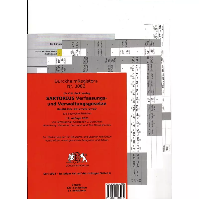 DürckheimRegister SARTORIUS 3082 - Verwaltungs- und Verfassungsgesetze 2022